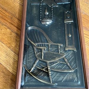 Vintage Glass Framed Tin Rocking Chair Wall Art